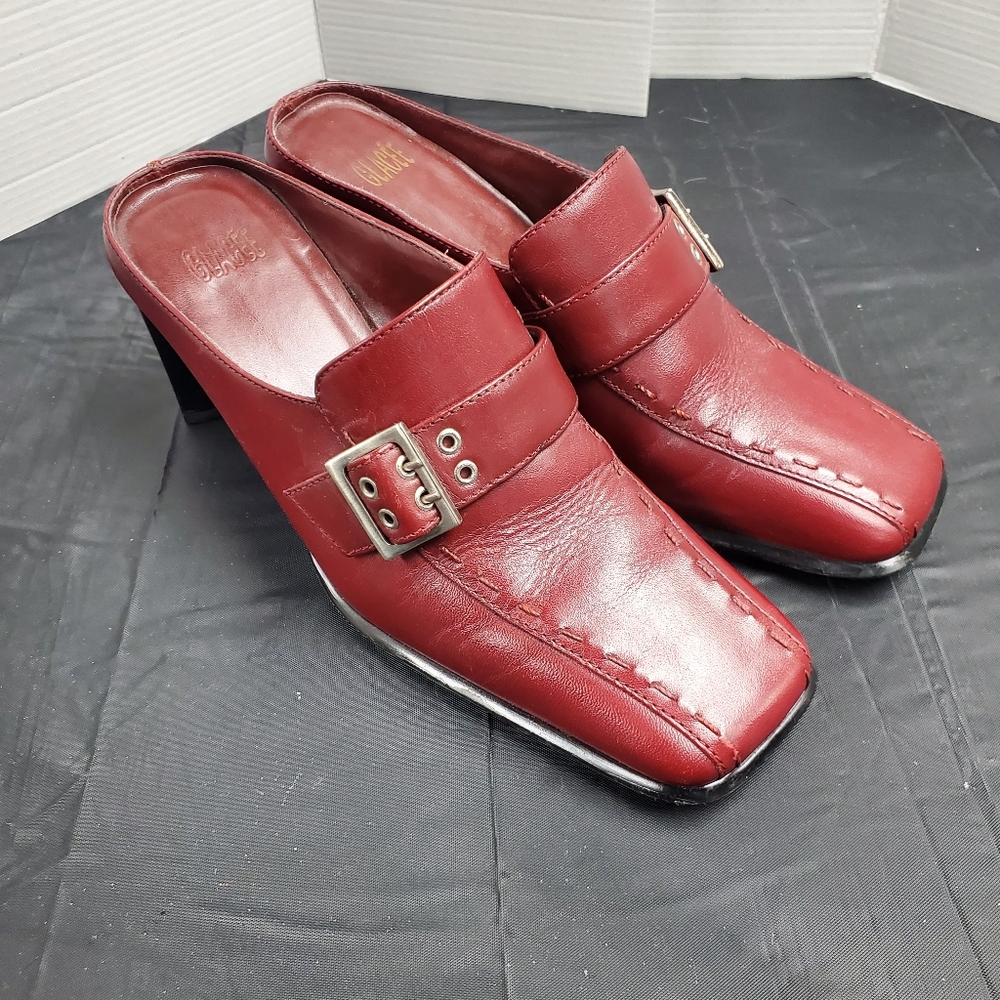 Glacee Red Heeled Mules Good Cond Vintage Size 5.5M Leather Upper